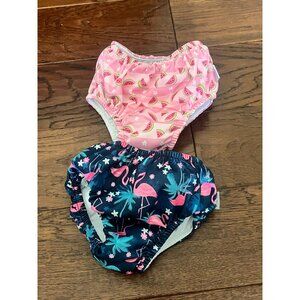 Green Sprouts Bundle Flamingo & Watermelon Reusable Swim suit Diaper sz 18 & 24